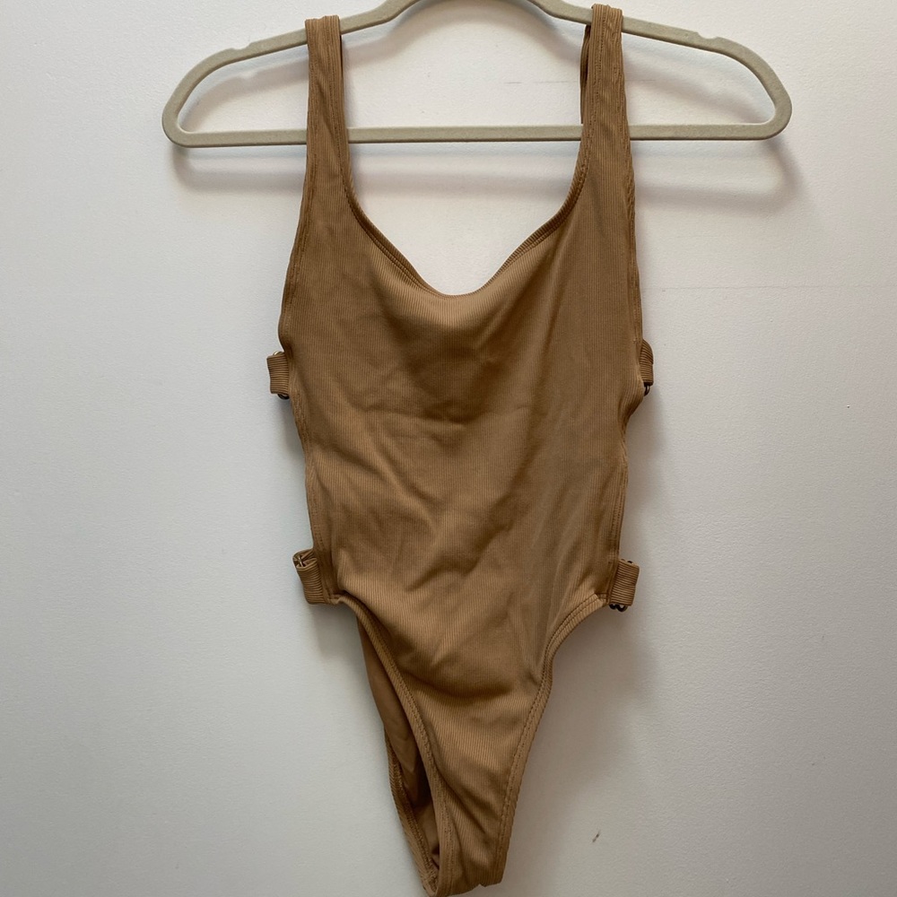 L Space tan ribbed cut out swimsuit